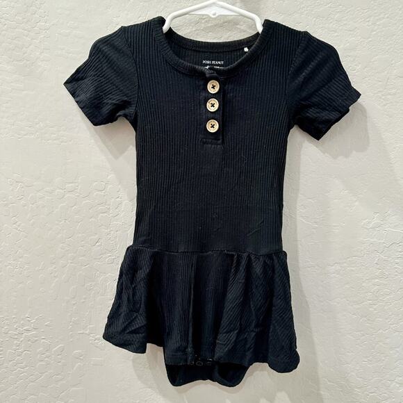 Posh Peanut Black Ribbed Skirted Bodysuit - Picture 1 of 6